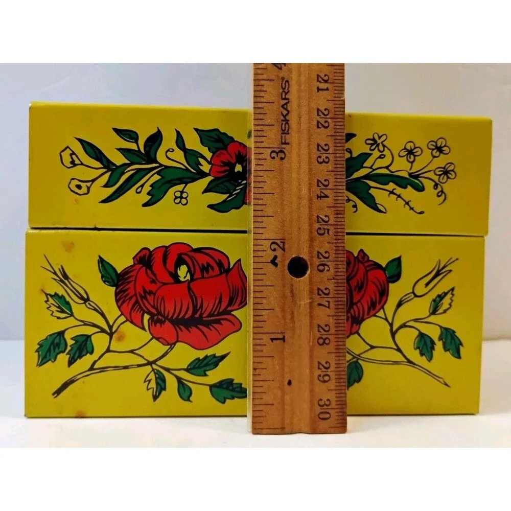 Vintage Grey Gardens Yellow Tin Recipe Box with New File n Find Index Cards